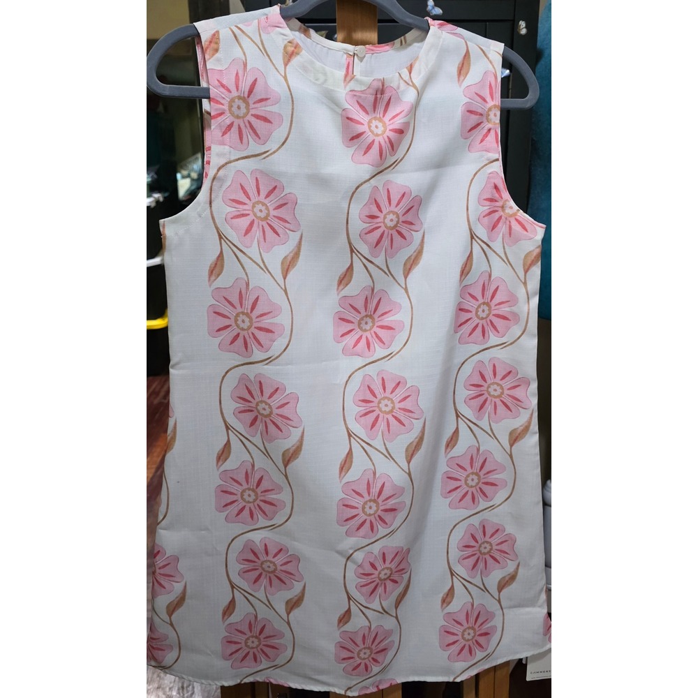 Commense Pink Floral Sleeveless Shift Mini Dress White Size Small NWT
